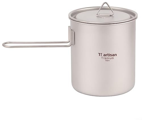 750 ml Titan-Tasse, tragbarer ultraleichter Titan-Topf mit Deckel, Griffbecher, Wasserglas mit abnehmbarem Griff für den Außenbereich (550 ml)