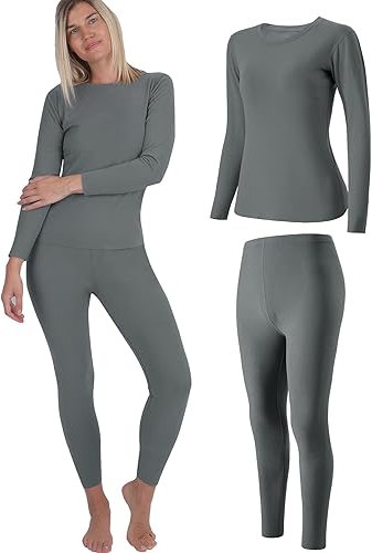 INNERSY Ensemble Thermique Femme sous-vêtements Thermiques Chaud Pyjama Hiver sous Pull Legging (M, Gris Classique)