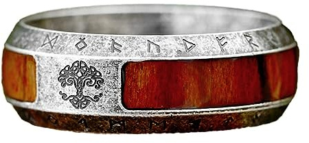 Bague de Mariage Incrustée D'arbre de Vie en Bois Pour Homme Et Femme - Bague Viking Vintage Rune Yggdrasil - 8 MM Acier Inoxydable Noeud Celtique Nordique Bague Arbre Vie Bijoux Païens