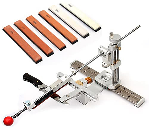 KETIPED Professioneller Messerschärfer mit 6 Schleifsteinen, 360° drehbarer Winkel, verstellbares Design, fester Winkel, hochpräziser Schleifer, Schärfen mit Doppelklemmen, 072SV