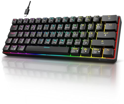 KOORUI Teclado para Juegos, 60% mecánico, 26 RGB, retroiluminado, con Cable, diseño alemán, para Windows MacOS Linux, Interruptor Rojo