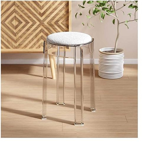 Moderner Barhocker Aus Acryl, 18'' Hoher Transparenter Thekenhocker Stapelbarer Transparenter Runder Hocker Kunststoffhocker. Mit Sitzkissen Komplett Montiert (Farbe : Clear-A, Größe : 30x46cm)