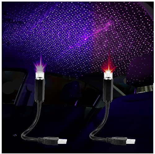 YOUNLEN Luces de Atmósfera USB,2 Pcs LED Car Roof Star Night Light,múltiples Modos Ajustables Proyector de Luz para Coche Dormitorio Fiesta Techo Decorar（Morado Azul y Rosa）