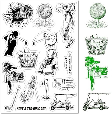 CRASPIRE Golf Klare Gummistempel Sportthema Transparente Retro-Golfbälle Autoschläger Handschuh Poststempel Silikondichtungen Stempel Journaling Kartenherstellung DIY Scrapbooking Papierhandwerk