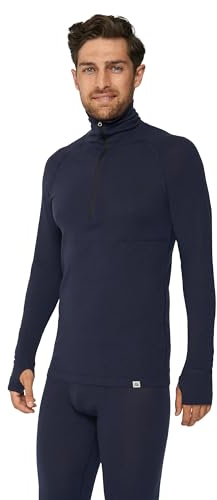 DANISH ENDURANCE Merino Shirt Herren, Reißverschluss & Rollkragen, Half Zip Pullover Herren, Dunkel Marineblau Half Zip, M