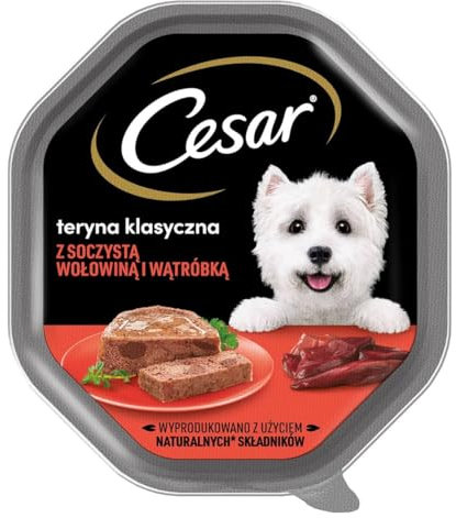 Cesar Klassik-Terrine Nassfutter für ausgewachsene Hunde mit saftigem Rindfleisch und Leber, Schale 6 x 150g