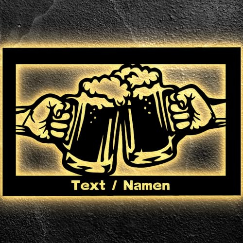 LEON FOLIEN LED Bier Schilder mit personalisiert mit Wunschtext Bar Dekoration für Partykeller, Kneipen Bardeko, Geschenkidee Freunde sind wie Therapeuten mit denen man auch Bier trinken kann