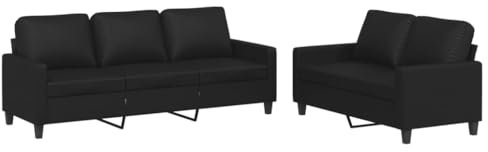 vidaXL Sofagarnitur 2-TLG., Sessel Couch mit Kissen, Sofa Wohnzimmersofa mit Armlehnen, Couchgarnitur Designsofa Sitzmöbel Polstermöbel, Schwarz Kunstleder