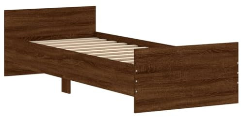 vidaXL Bettgestell, Bettrahmen mit Lattenrost, Bett Gästebett mit Kopfteil Fußteil, Einzelbett Schlafzimmerbett Schlafzimmermöbel, Braun Eichen-Optik 75x190cm Holzwerkstoff