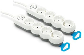 Garza Power - Pack de 2 regletas de 4 enchufes | con Interruptor | Enchufe Plano | Ladrón múltiple 1.4 Metros | Protección Infantil | Color Blanco | Gama Design