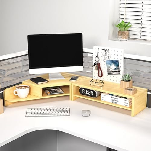 BBHW Corner Monitor Stand Corner Desk Storage Shelves with Cup Holder, Computer Monitor Riser Space Saving, 2 Tier Large Desktop Organizer Set for Home Office