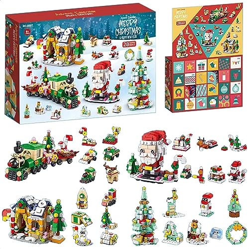 KoDeer Adventskalender 2023, 24 Weihnachten Bausatz, 24 Weihnachtsbaum Klemmbausteine Set, Bausteine Kompatibel mit Lego