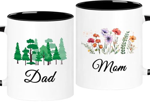 ERYUWOZA Juego de 2 tazas de café para mamá y papá, regalos para padres primerizos, anuncio de embarazo para padres, día de San Valentín, día del padre, día de la madre, aniversario, Navidad,