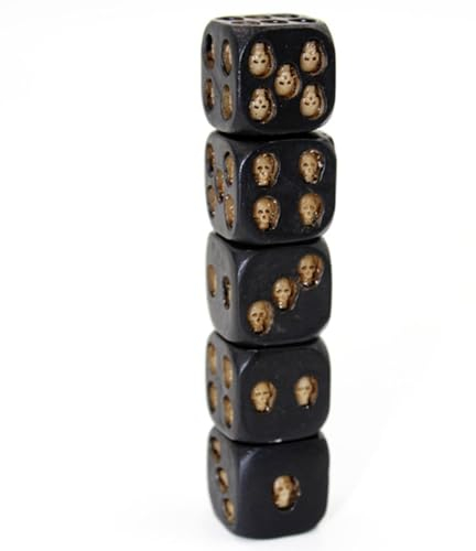 Ro Rox Totenkopf-Würfel 5er-Set Kunstharz Gotisch Partyspiele Casino Geschenkbox