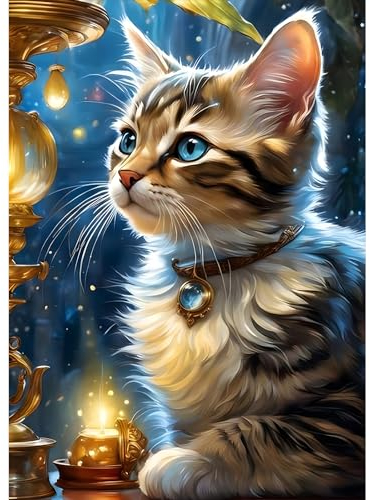 DPHERO Katze Diamant Painting Bilder für Erwachsene Anfänger,5D Kätzchen Diamond Painting Set,DIY Strass Bilder Fantasie Diamant Kunst Kits,Runde Steine Diamant Painting für Zuhause Dekor 30x40 cm