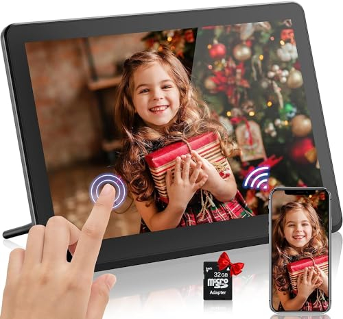 Cadres Photo Numérique WiFi 8 Pouces, FamBrow Cadre Photo Electronique avec Ecran Tactile HD IPS et 32Go de Mémoire, Photos Vidéos Musique Via APP