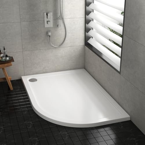 Shower Tray Right Handed Offset Quadrant Pearlstone 1200 x 900mm Gloss White Slimline 40mm Stone Resin Base + 90mm Free Waste