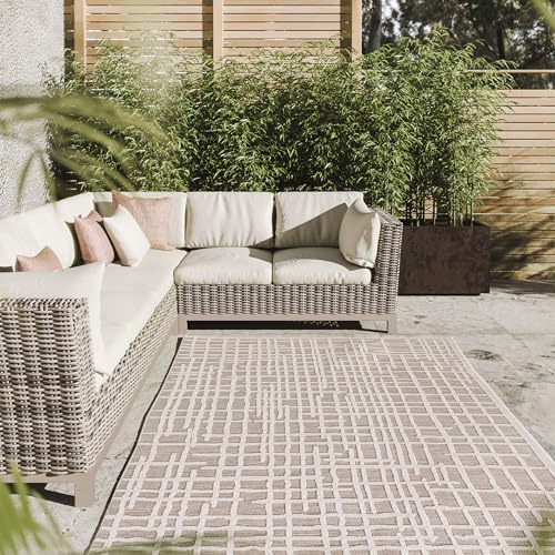 Interiyou Outdoor Teppich Wetterfest Florenz - 160x230 cm Beige - Wasserfest für Balkon, Terrasse, Garten - Outdoorteppich passend auch für Wohnzimmer, Schlafzimmer und Küche - Aussenteppich