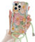 Micoden Handykette für iPhone 15 Pro Max Hülle Buntes Retro-Ölgemälde Handyhülle, Blume Blatt-Laserdruck Glänzendes Muster, Niedlich Wellenrand Stilvoll Haltbares TPU Silkon Case für Damen，Grün