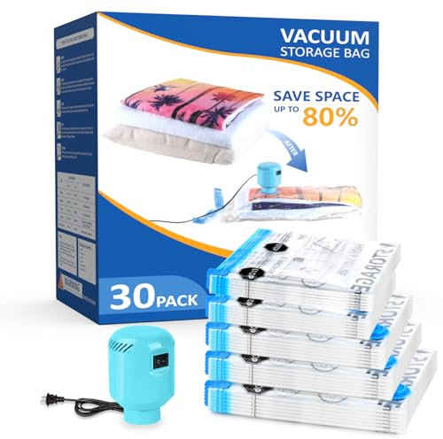 ZPP Vacuum Storage Bags with Electric Pump, 30 Pack (6 Jumbo, 6 Large, 6 Medium, 6 Small, 6 Roll Up Bags) Vacuum Seal Bags for Clothes, Mattress, Blanket, Comforters, Travel, Moving