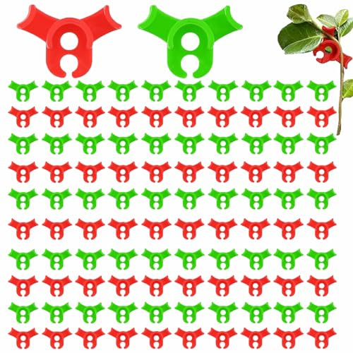 LSRVNM 100 Pcs Plant Training Clips, Plant Stem Plastic Trainer, 90 Degree Low Stress Control Benders Planting Trainer Clips, for Plant Gardening Flower Vine Branches (Red+Green)