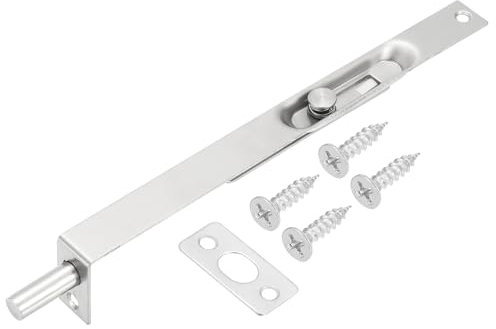 PATIKIL Bullone a Scomparsa 8 x 0,71, Serratura a Doppia Porta Scorrevole Nascosta in Acciaio Inox per Doppia Porta Legno Composito, Tono Argento