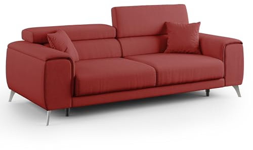 Sofas Store – Sofa mit 2 ausziehbaren Sitzen 215 + 40 cm – Sofa aus schmutzabweisendem Stoff mit Schlittensystem und verstellbarer Kopfstütze – Sofa Fusion rot