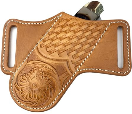 Knife Sheath, Leather Knife Sheath for Belt, Pocket Knife Holster Pouch,Folding Knife Holster (Brown)
