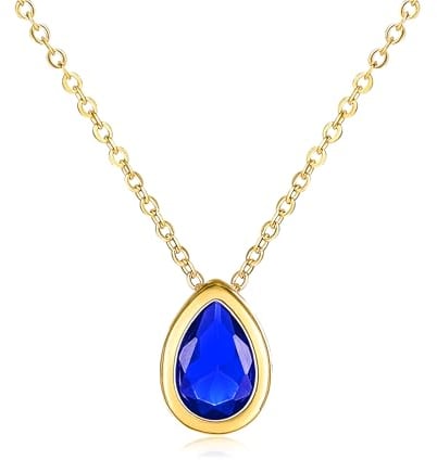 ZAVANA Zierliche Blaue Kette mit Anhänger für Damen, schlichte birnenförmige Halsketten für Frauen in Gold mit blauen birnenförmigen Zirkonia-Steinen, Saphirblaue Halskette für Damen