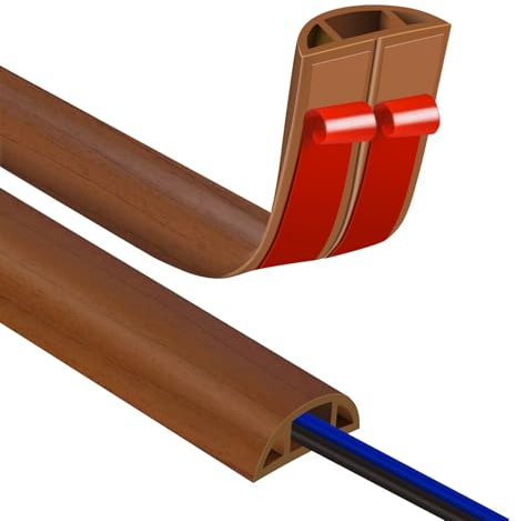 JAHOMFAI Goulotte autocollante - 8 x 10 mm - Pont de câble - Sol - 1 m - Grain de bois - Goulotte de câbles flexible en PVC - Empêche les chutes