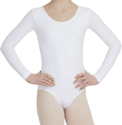 COSHAL® Girls Long Sleeve Gymnastics Leotard Ballet Leotard Dance Tops Bodysuit Leotards Dancing Ballet Athletic for Girls One Piece Unitards Jumpsuit (White, 5-6 Years)