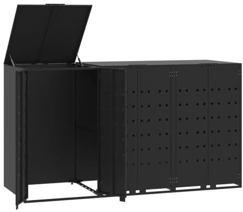 vidaXL Wheelie Bin Storage for 3 Bins - Black Steel Trash Cover Garden Store - 207x79x117 cm
