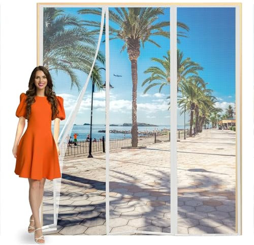 Mosquitera magnética para puerta Puertas de Balconeras 220x265cm Corredera Cortina,Fácil de Instalar Blanco