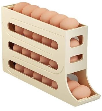 CRIBWARES 4-Layer Automatic Scrolling Egg Holder – Efficient Egg Storage Box for Fridge and Countertop, Durable Plastic Kitchen Egg Organizer
