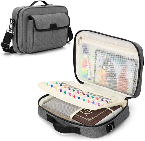 LoDrid Bibeltasche mit Mehreren Fächer, Tragbare Bibelhülle mit Griff und Schultergurt für Bibelzubehör, Grau, Nur Tasche