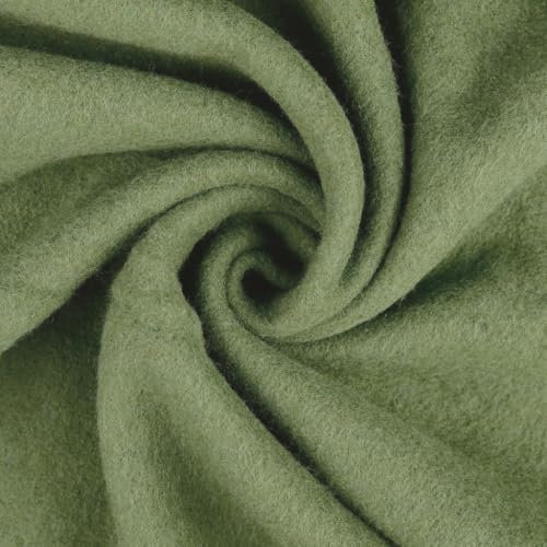 Wollfleece Meterware uni & meliert - Wollstoff Mantelstoff - Wollpullover nähen, weiche Wolle Stoff - 100% Schurwolle/Wolle *Ab 50cm, Farbe: 023 moos