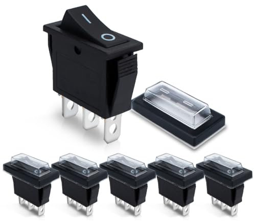 Innfeeltech 6 Pcs Mini Interruptor Basculante Negro KCD3-202 3 Pin 3 Posición Interruptor de palanca con 6 Tapas impermeables
