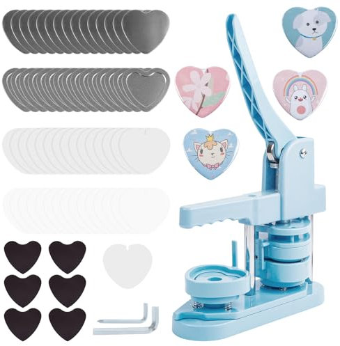 MK.Bear Fridge Magnet Button Maker Machine, 57mm/2.24in Heart-Shaped Pin Maker Machine for Refrigerator Magnet, DIY Heart Button Press Machine with 100 Pcs Fridge Magnet Button Maker Supplies