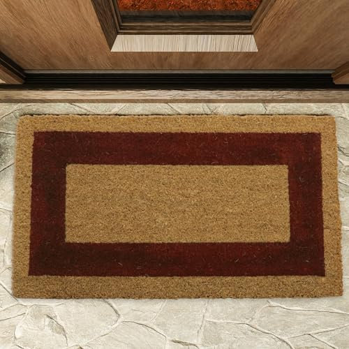 TECHZOCO Felpudo de Coco, Alfombra de Entrada de Coco, 100% Coco, Naturales sostenibles, Cenefa Marrón, 55 x 30 cm