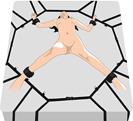 Klpertoror Bondage Set für Bett, Verstellbares SM Fesselset mit Metallringen & Weichen Handschellen, Schnell anzubringen ohne Matratze, Langlebiges Zubehör für Paare & Einsteiger, Schwarz