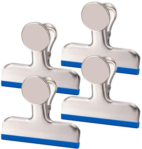 MagnaMagnet Magnetische Metall Klammer, Große Magnetclips, Magnete mit Klammern für Kühlschrank, Starke Magnete für Magnettafel, Schule, Büro und Tafel, 4 Stück
