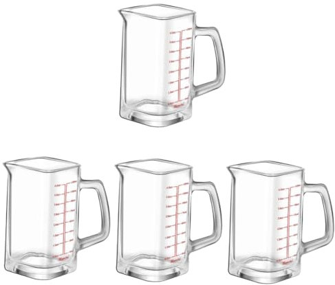 TOPBATHY 4 Piezas Vaso de medida cuadrado de 120 ml con mango de vidrio de jarra de agua dispensador de bebidas con grifo vasos cafe coffee cup jarra de medición