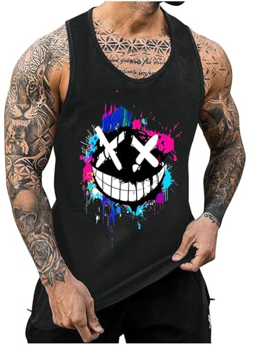 UHouse Debardeur Homme Sport Tee Shirt sans Manche Imprimé Débardeur Coton Ete Humour Gym Tshirt Musculation Tank Top Grande Taille Vetement Respirant T-Shirt Drole Noir M