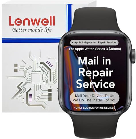 Lenwell Reparaturservice mit Original-OEM-Ziehbildschirm für Apple Watch Serie 3 (38 mm) Display Digitizer LCD Bildschirm Ersatz Touch Assembly A1858 A1860 A1889 A1890 mit Mail-in-Installationsservice