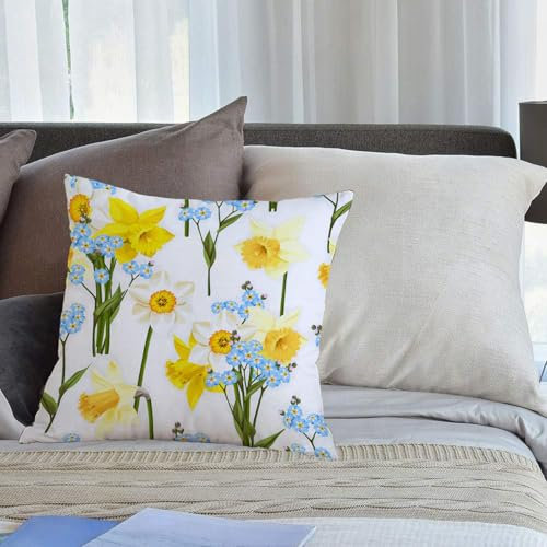 KHWEJ Kissenbezüge 50x50 cm,Vergissmeinnicht und Narzisse nahtlos,Zierkissenbezug Cushion Cover Couch Wohnzimmer Außenbereich Deko