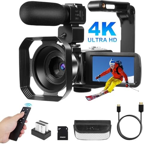 SOPPY 4K Digital Camcorder 48MP 60FPS WiFi IR Night Vision 18X Zoom, 3.0 Inch Flip Screen Vlogging Camera with Remote Control, 2 Batteries & 64GB SD Card, Black