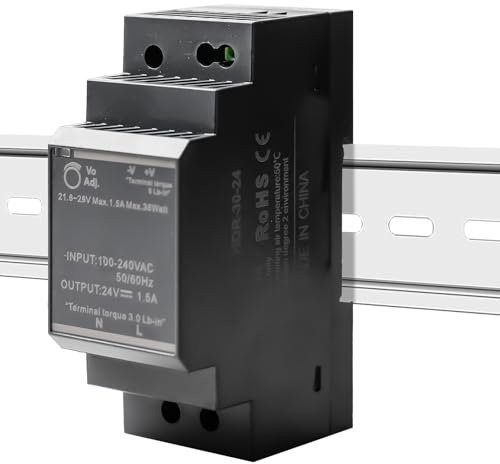 Riel de alimentación HDR-30-24, fuente de alimentación de carril DIN 24 V, transformador para industrial, transformador de 24 V, riel DIN de 30 W, transformador de riel DIN, para electrónica doméstica