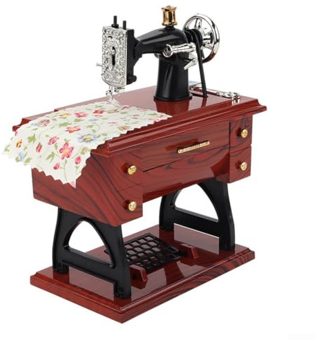 Mini Nähmaschine Holz Spieluhr, Vintage Nähmaschine Spieluhr, Mechanisches Geburtstagsgeschenk Spielzeug (groß)