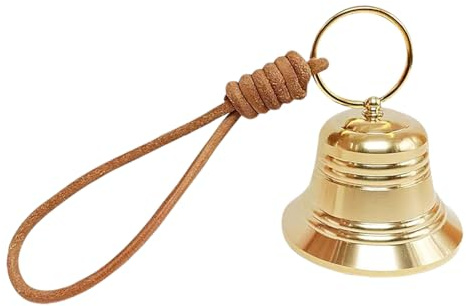 FSSTUD Small Brass Hanging Bell Loud Door Opening Bell with PU Leather Lanyard for Christmas Wreath Decoration