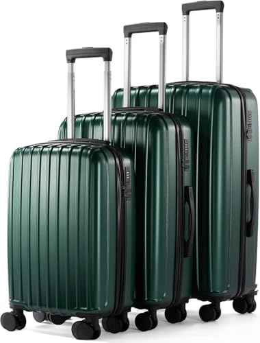 VentureVault Gepäck, Hartschalenkoffer aus Polycarbonat mit Spinnrollen und TSA-Schloss, großer Koffer für Reisen, 3-teilig, Grün , 20in24in28in